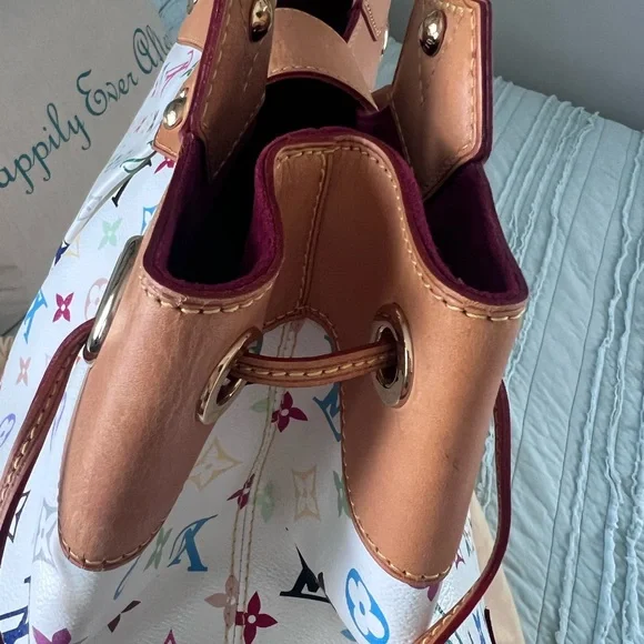 Louis Vuitton White Multicolor Monogram Canvas Shoulder Bag with Tan Trim - Picture 15 of 16